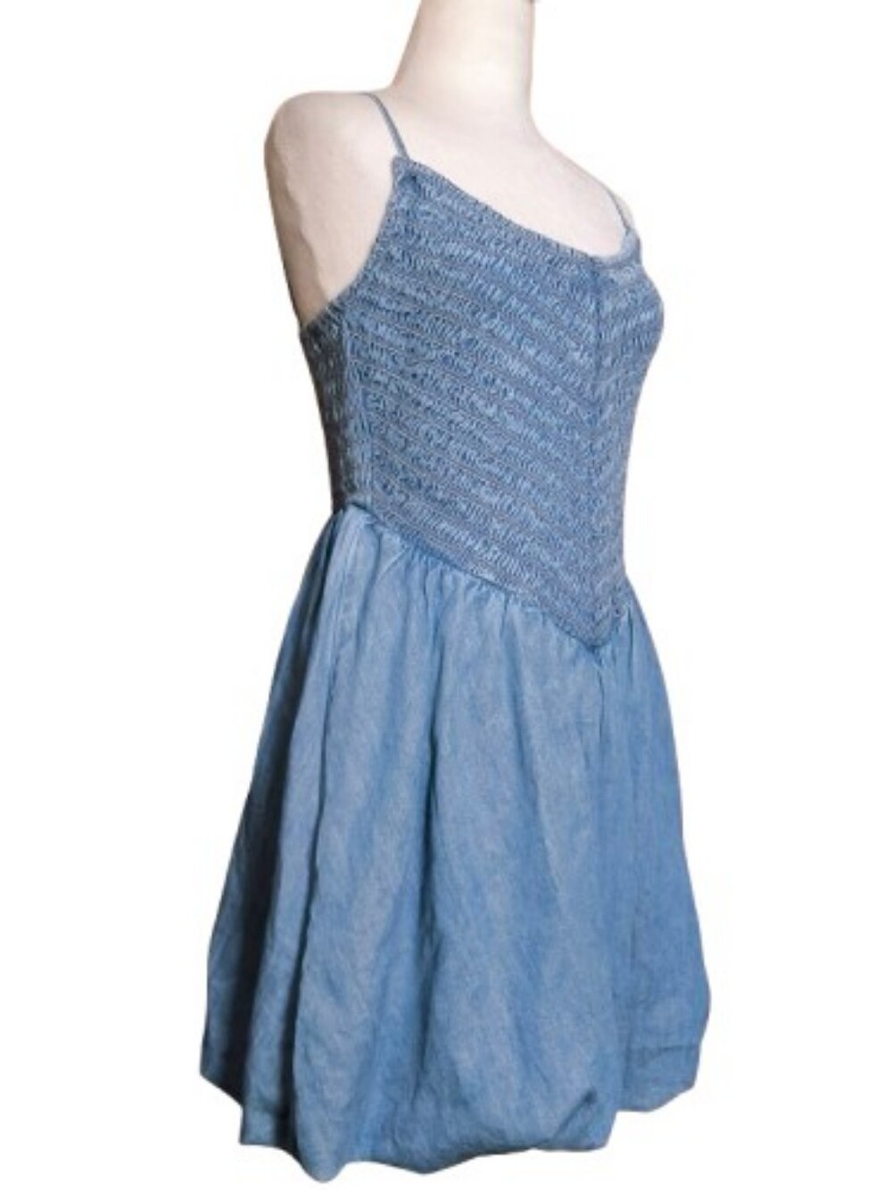 American Eagle Chambray Smocked Bubble Hem Dress Size Small - Picture 7 of 11